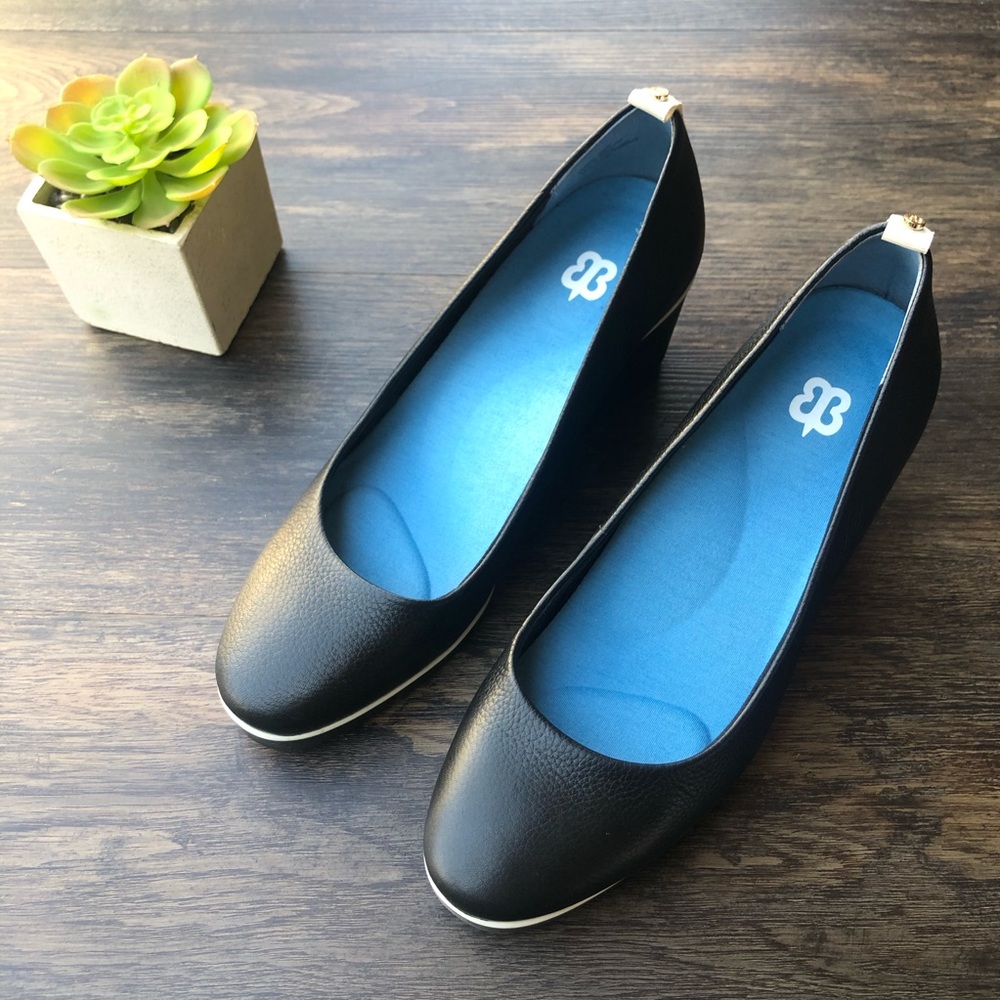Betabrand Black Leather All Weather Wedges